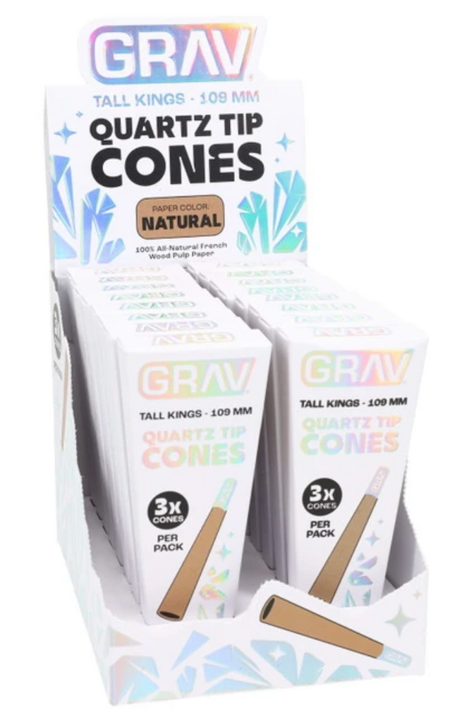 GRAV TALL KINGS 109MM QUARTZ TIP CONES 3PC NATURAL 16 PACK POP DISPLAY GV.QTCN.100DISP(PK)