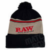 RAW BEANIE POMPOM HAT BLK-BROWN