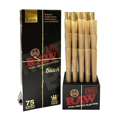 RAW CONE K/S BLACK 75CT/BOX 02537