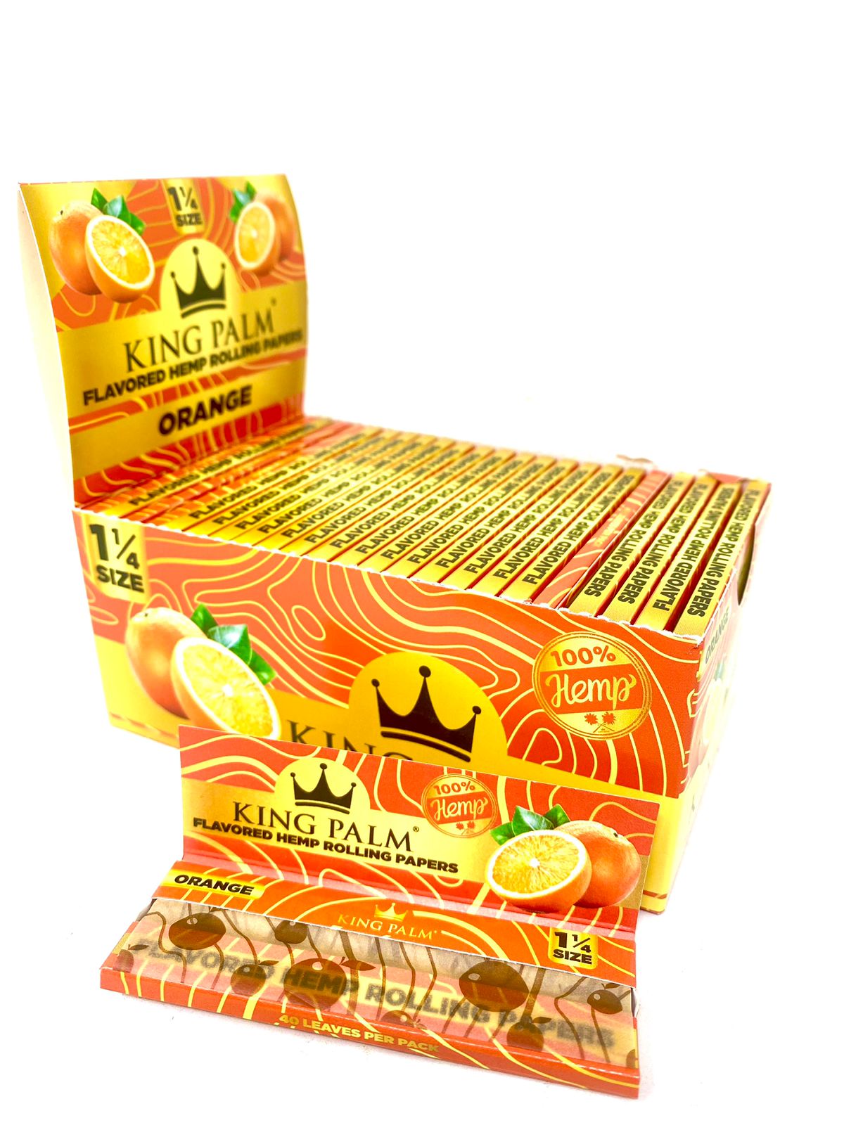 KING PALM HEMP ROLLING PAPERS 1 1/4 SIZE 50CT/PK 40/PK ORANGE