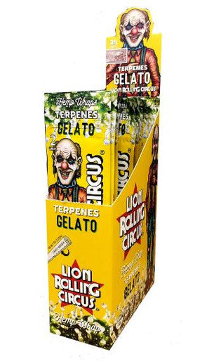 LION ROLLING CIRCUS HEMP WRAPS 25 PACKS GELATO FLAVOR TERPENE INFUSED