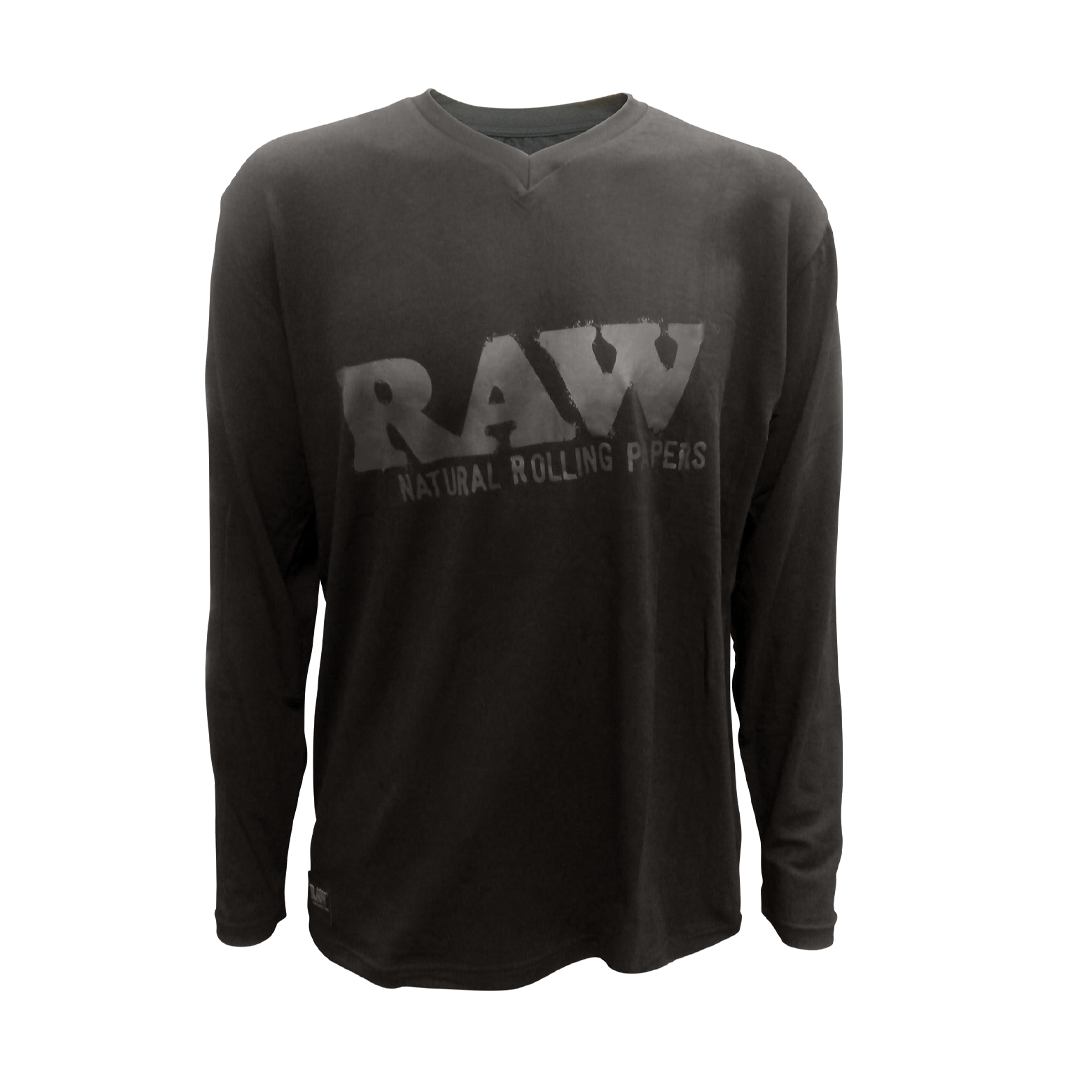 RAW LONG SLEEVE V-NECK BLACK SHIRT (RPRAWR22125) SMALL