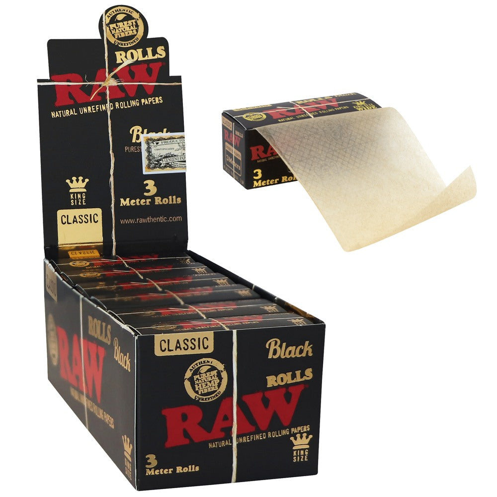 RAW BLACK KING SIZE WIDE 53778  3 METER ROLLS  12 ROLLS PER BOX