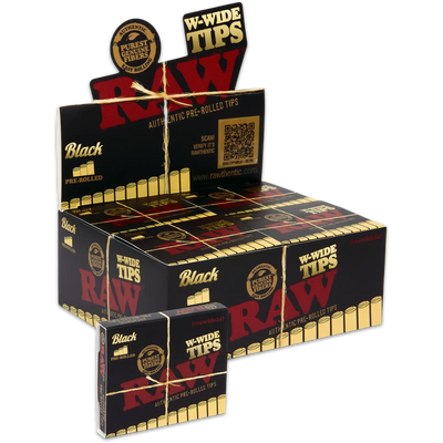 RAW BLACK PRE ROLLED W-WIDE TIPS 18/PK 20PK/BOX