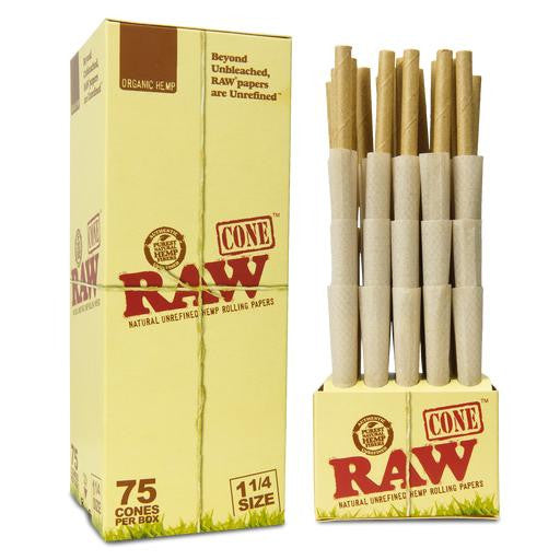 RAW CONE ORGANIC HEMP 1 1/4 SIZE 75CT/BOX