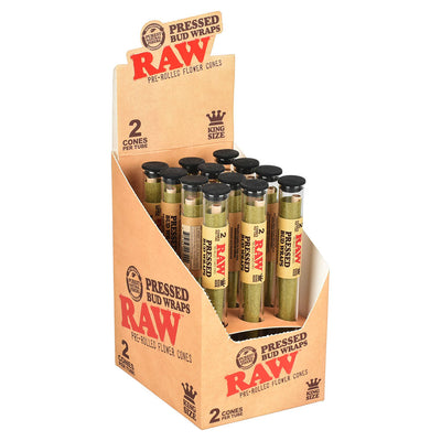 RAW PRESSED BUD WRAPS KING SIZE 12 TUBES/BOX 2 CONES/TUBE 53112