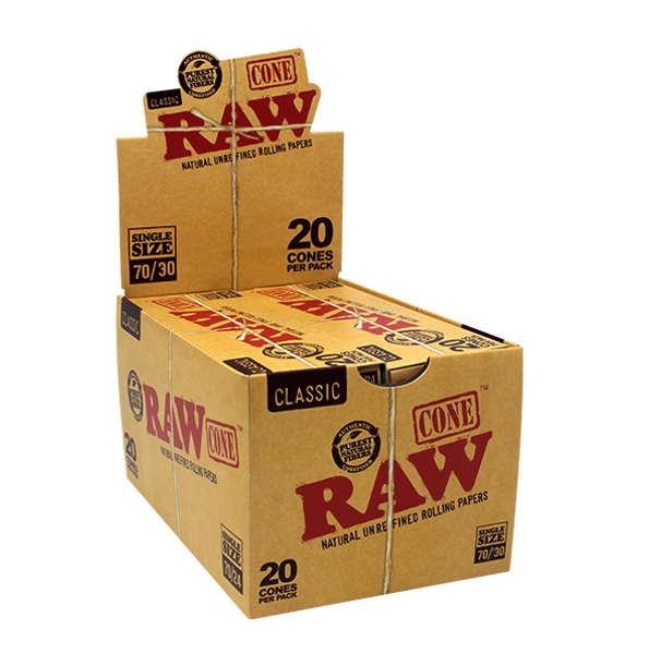 RAW CLASSIC CONE SINGLE SIZE 70mm/30mm 12 PACKS/BOX 20 CONES/PK 52399