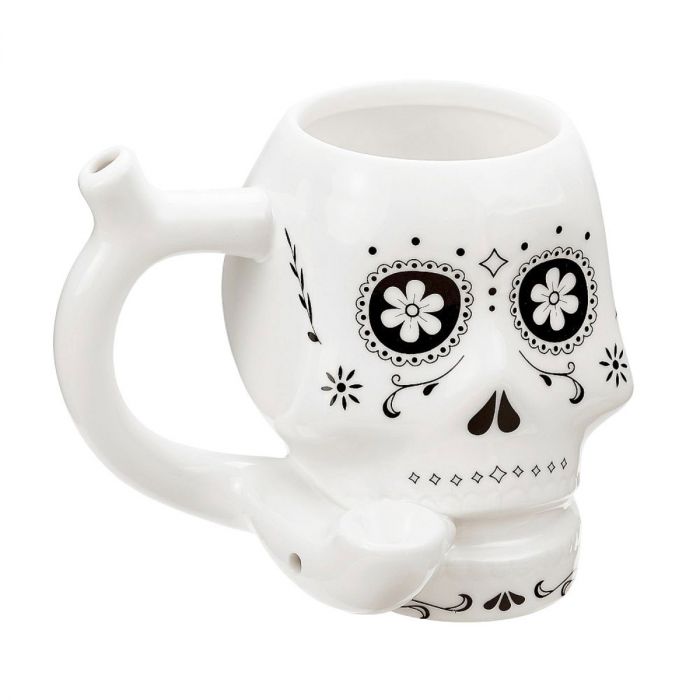 FASHIONCRAFT PREMIUM ROAST & TOAST CERAMIC MUG PIPE SKULL WHITE #82477