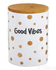 FASHIONCRAFT LUXURY CERAMIC CANISTER GOOD VIBES WHITE