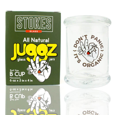 STOKES JUGGZ GLASS B CUP MEDIUM 6oz DON'T PANIC-IT'S ORGANIC