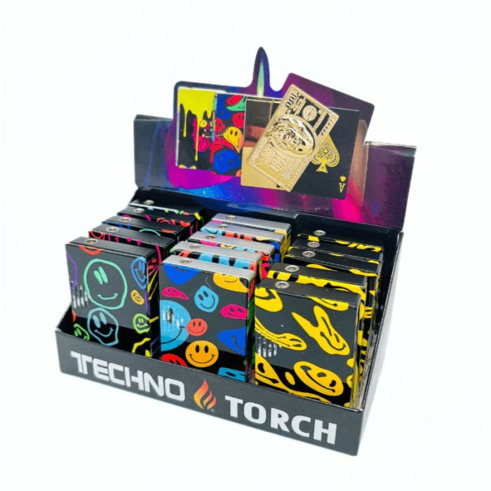 TECHNO TORCH LIGHTER 15/DISPLAY HAPPY FACE SLIDE (09289)