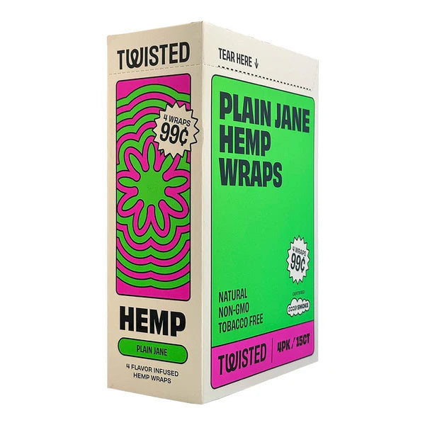 TWISTED HEMP WRAPS 4/PK 15PK/BOX PLAIN JANE NATURAL