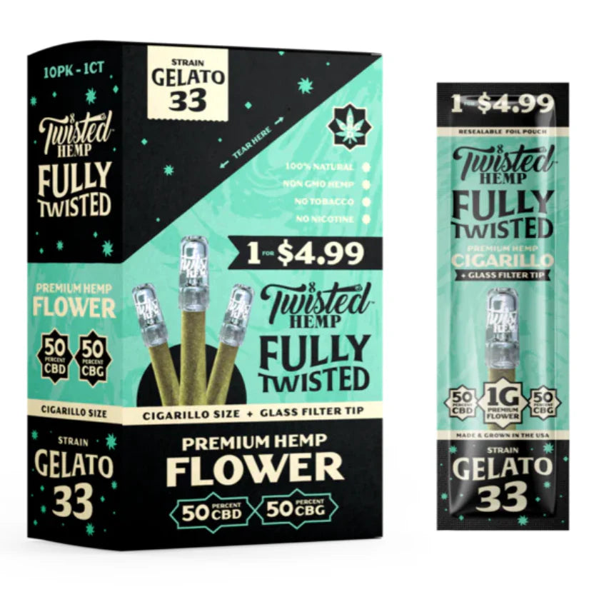 TWISTED HEMP W/GLASS BLUNT 50øCBD/50øCBG SINGLE PK 10PK/BOX GELATO