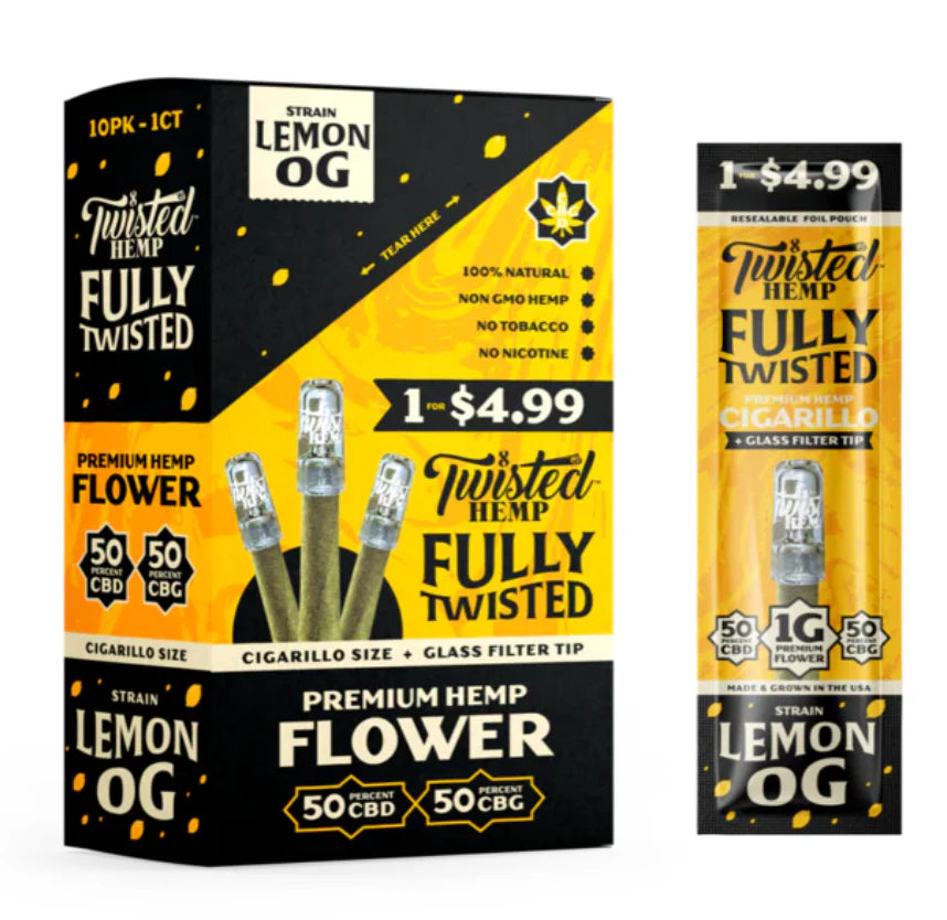 TWISTED HEMP W/GLASS BLUNT 50øCBD/50øCBG SINGLE PK 10PK/BOX LEMON OG DF#