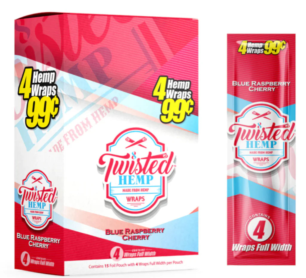 TWISTED HEMP WRAPS 4/PK 15PK/BOX BLUE RASPBERRY