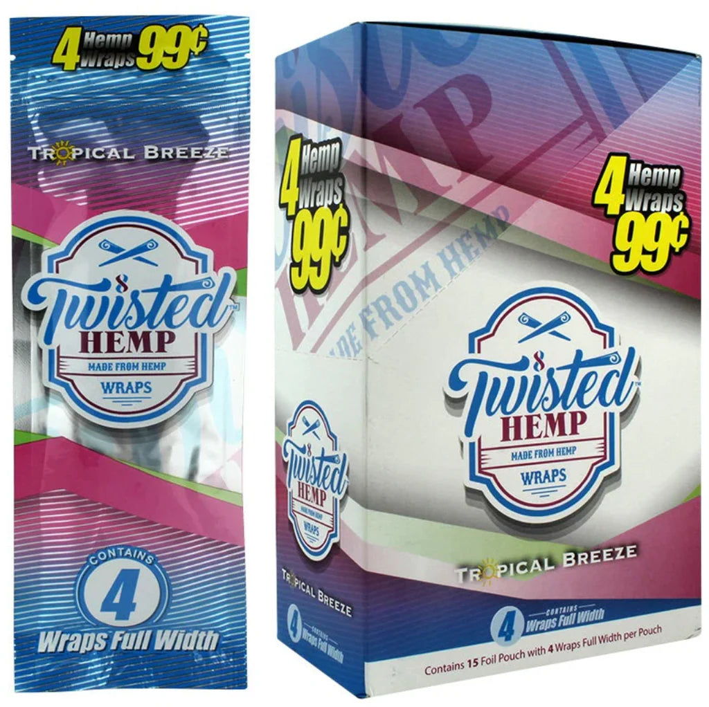 TWISTED HEMP WRAPS 4/PK 15PK/BOX TROPICAL BREEZE