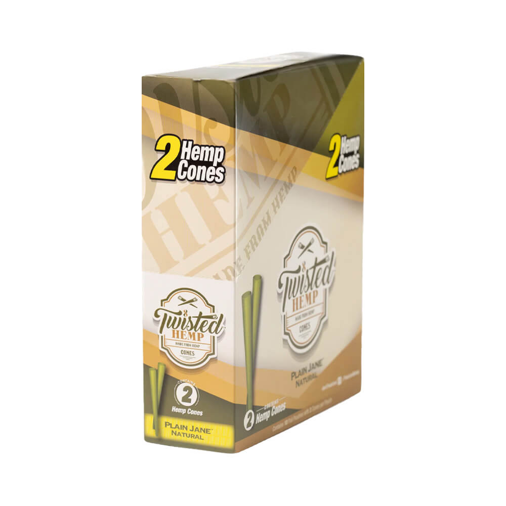 TWISTED HEMP CONES 2/PK 10/PK BOX - PLAIN JANE NATURAL