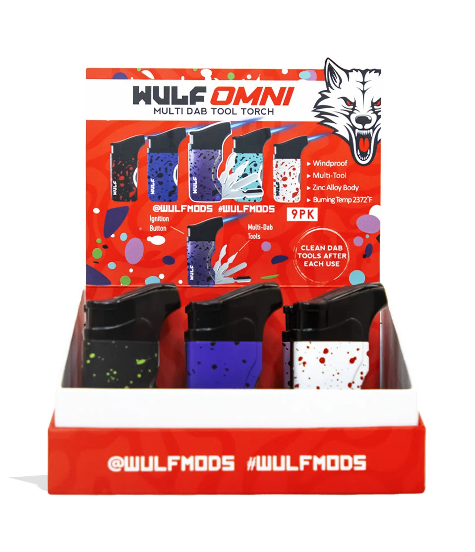 WULF OMNI TORCH Lighter w/ DAB TOOL 9/Pk MIX COLOR